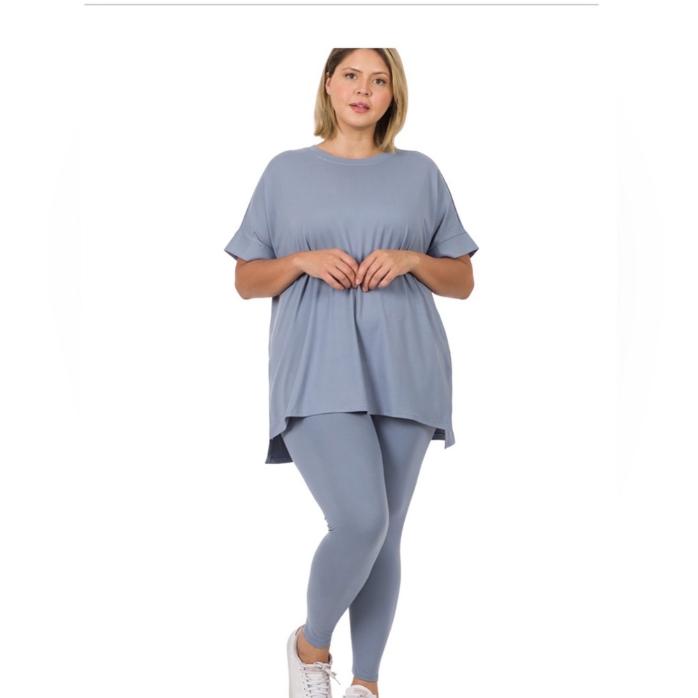 Zenana Buttery Soft Leggings and Short Sleeve Top Set.